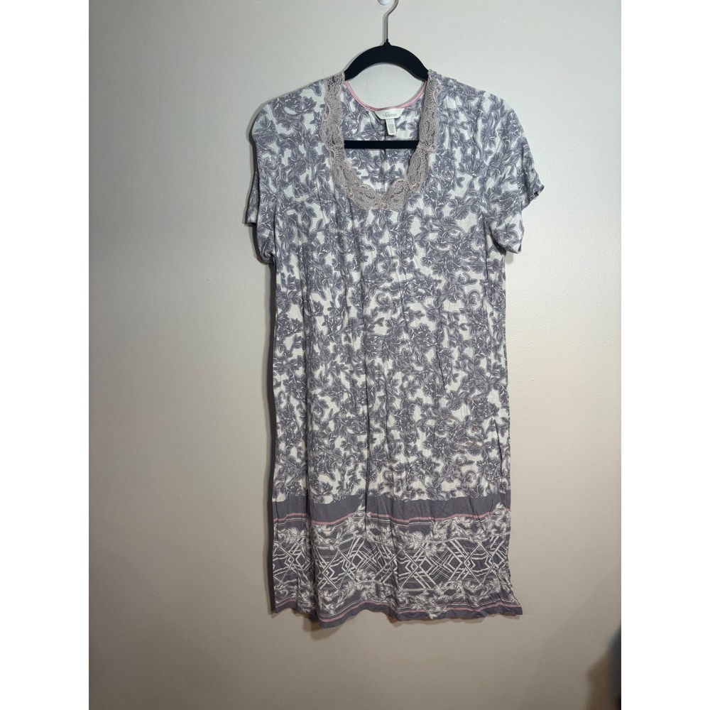 Soma Intimates Gray Floral Lace Trim V-Neckโ Nightgown Sleep Dress Large